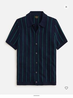 J. Crew Navy Short-Sleeve Cardigan with Green Pinstripes